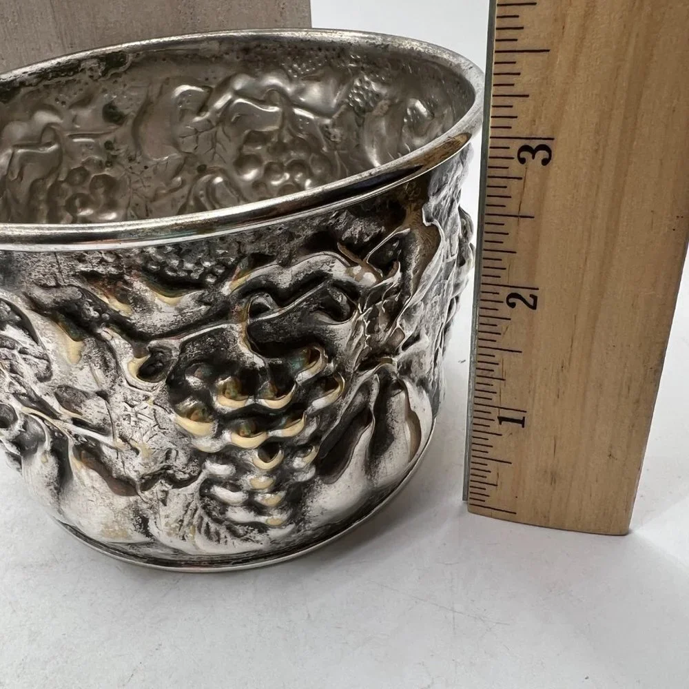 De Uberti Italy Silver Plated Majolica Wine Bottle Coaster Grapes Pears